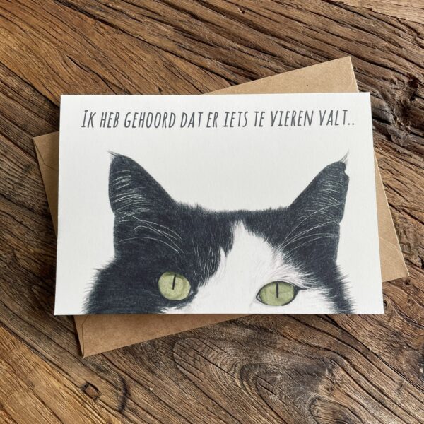 Wenskaart glurende kat